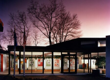 building at sunset